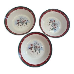3 pcs  Soup Bowl Royal Seasons Snowman Stoneware Dinnerware